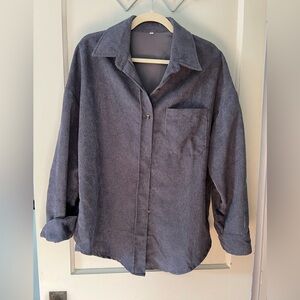 Oversized Gray Corduroy Button-Up Shirt